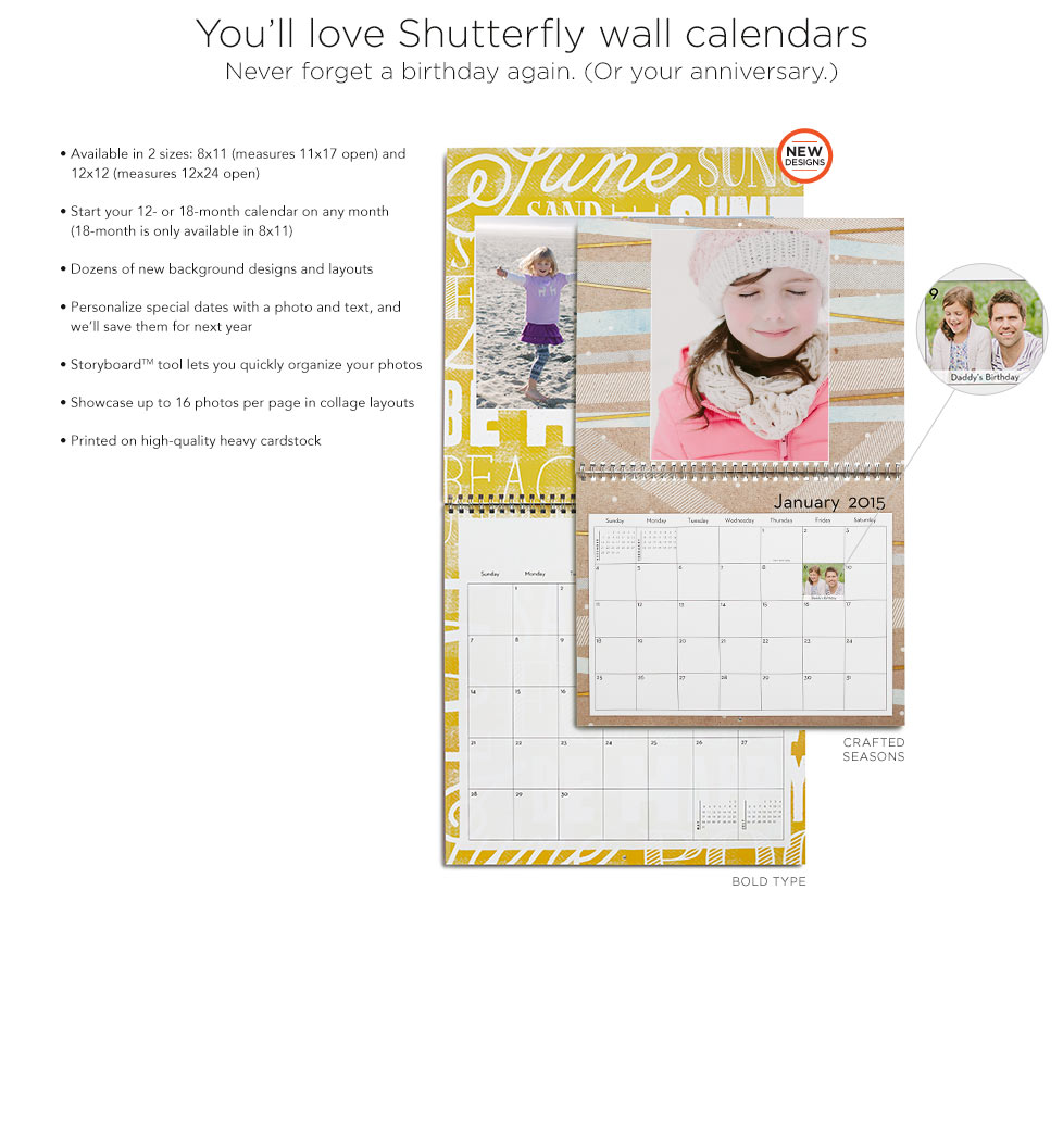 Wall Calendars Personalized Wall Calendars, Photo Calendars Shutterfly